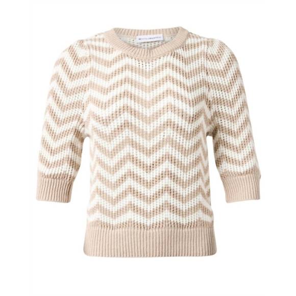 NEW WHITE + WARREN chevron stripe mesh top in neutral combo - Picture 2 of 2